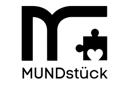 Logo von Mundstück, ein M mit einem Puzzelteil mit einem Herz